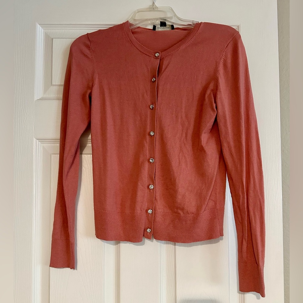 Ann Taylor Coral Cardigan XS Button Front Lightweight Sweater - Picture 3 of 8